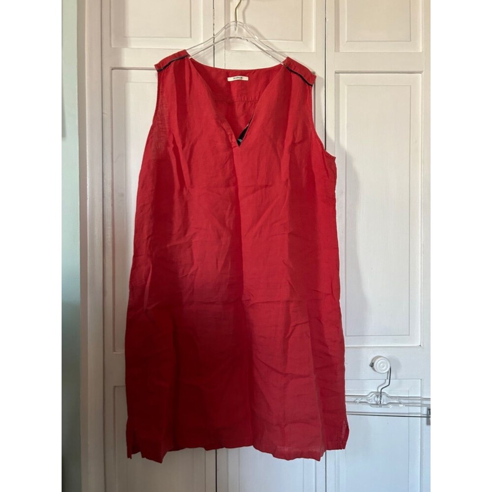 Devernois Coral 100% Linen V-Neck dress with Floral Trim - EU 46 - Picture 2 of 8